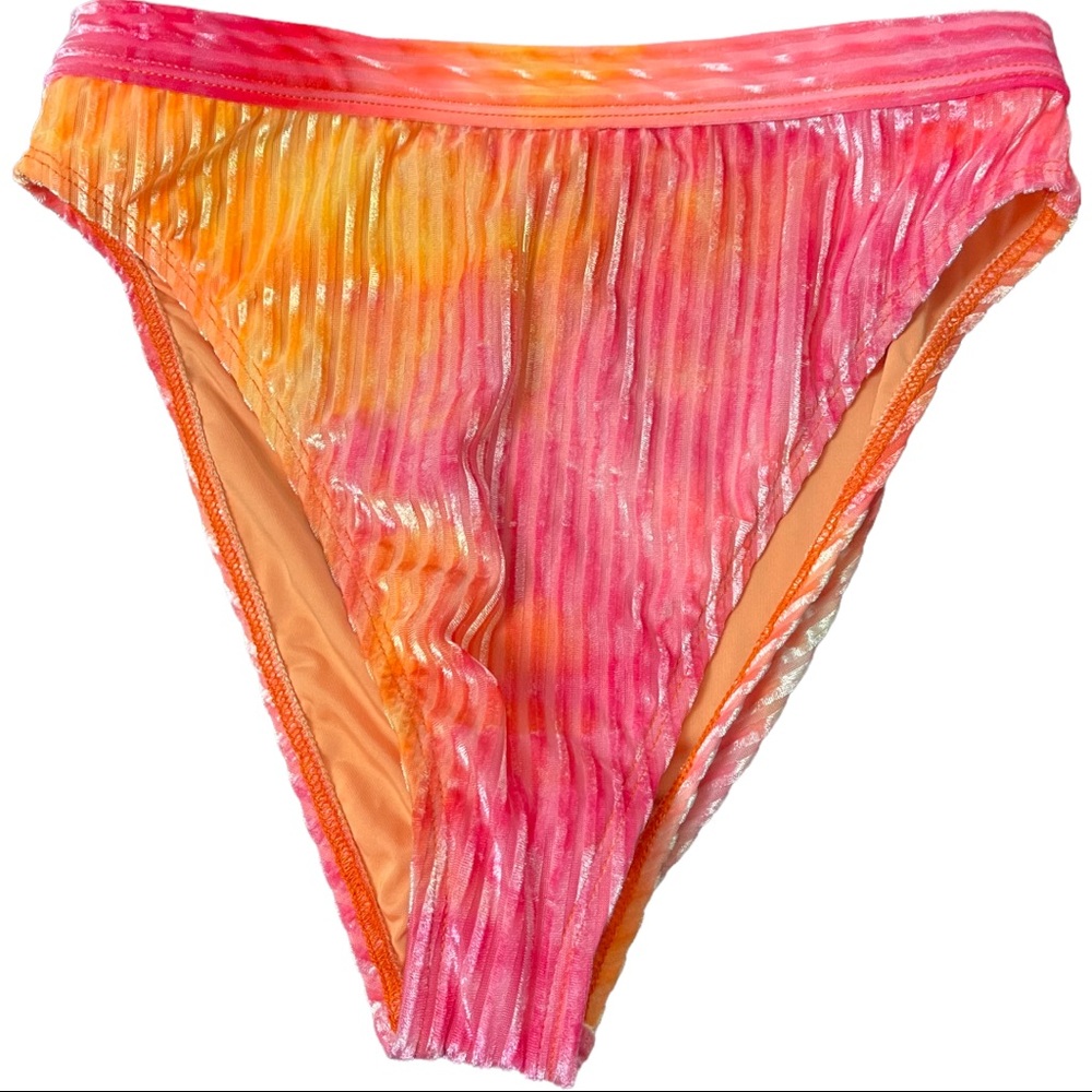 Orange-Pink Tie Dye Velvet High Waist Bikini Bottom